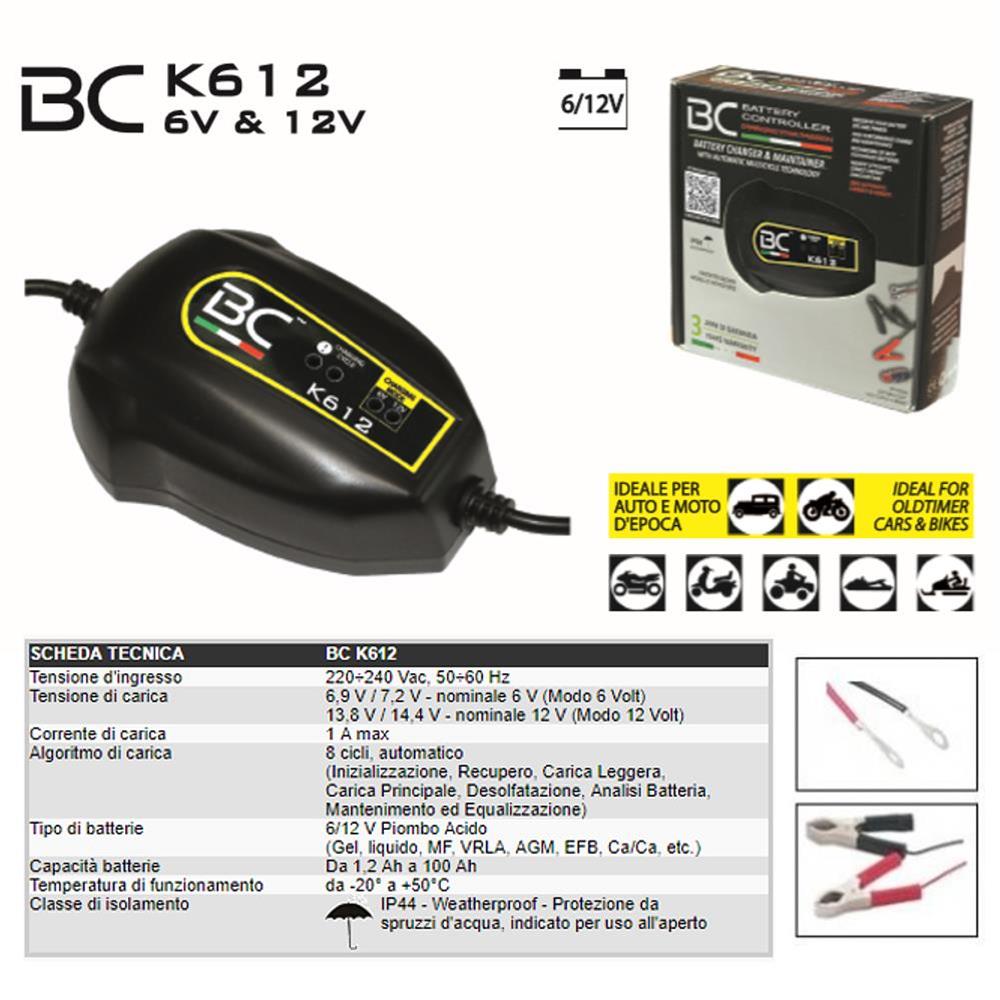 BC Caricabatterie K 6-12, (6-12V) con cavo occhielli + pinze