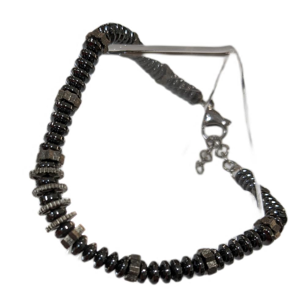 Bracciale Pietre Nera Lucida e Acciaio Corone con moschettone