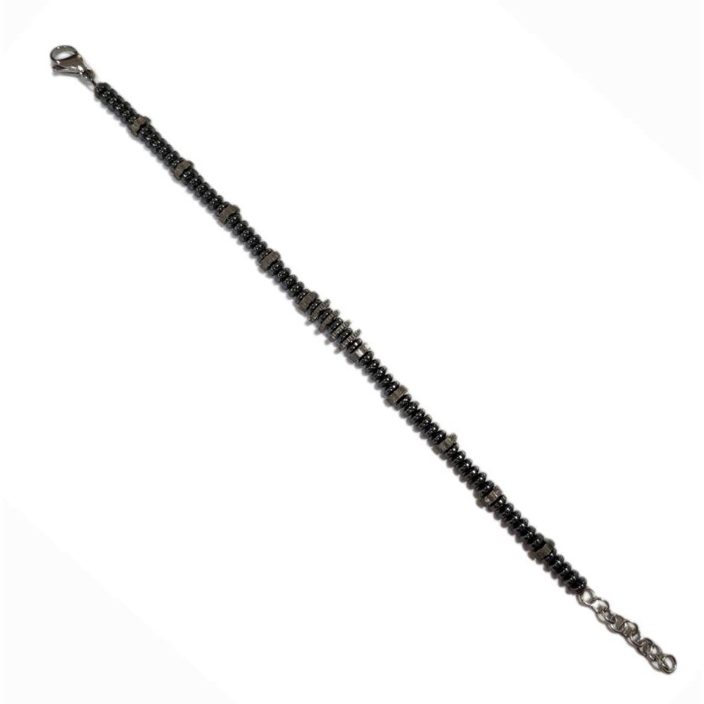 Bracciale Pietre Nera Lucida e Acciaio Corone con moschettone