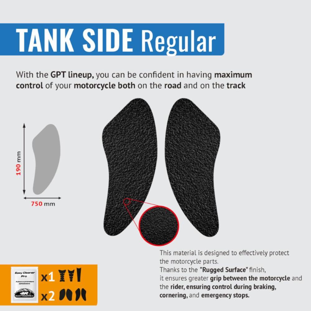 Protezione serbatoio Grip Antiscivolo Laterale per Moto Dx + Sx regular (75x120mm), Nero