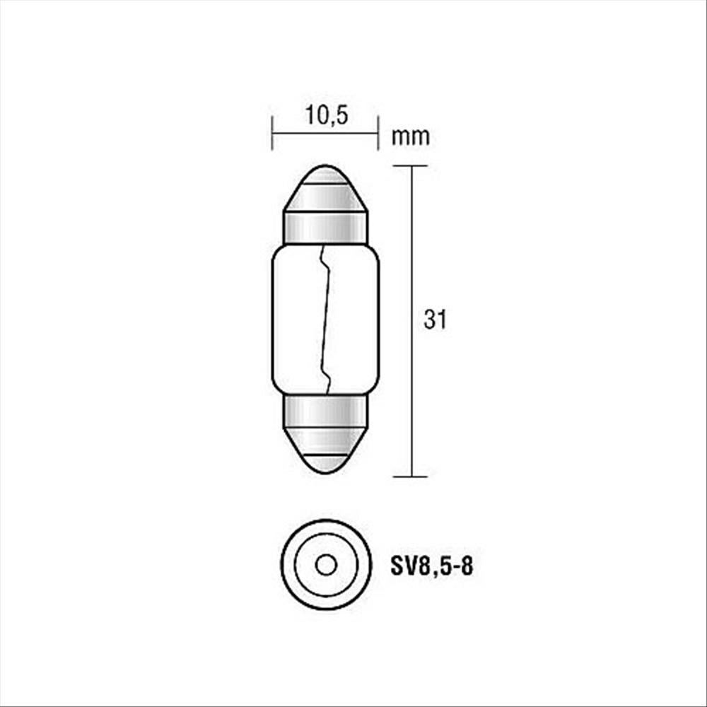 Lampada 12V SV8,5 5W 5-8 Ø10,5x31cm, 2pz.