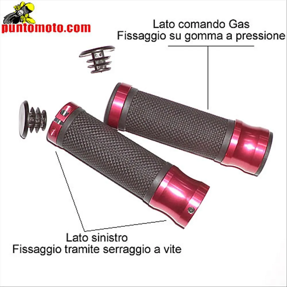 Manopole moto Ø22 aperte Metal Nero Rosso