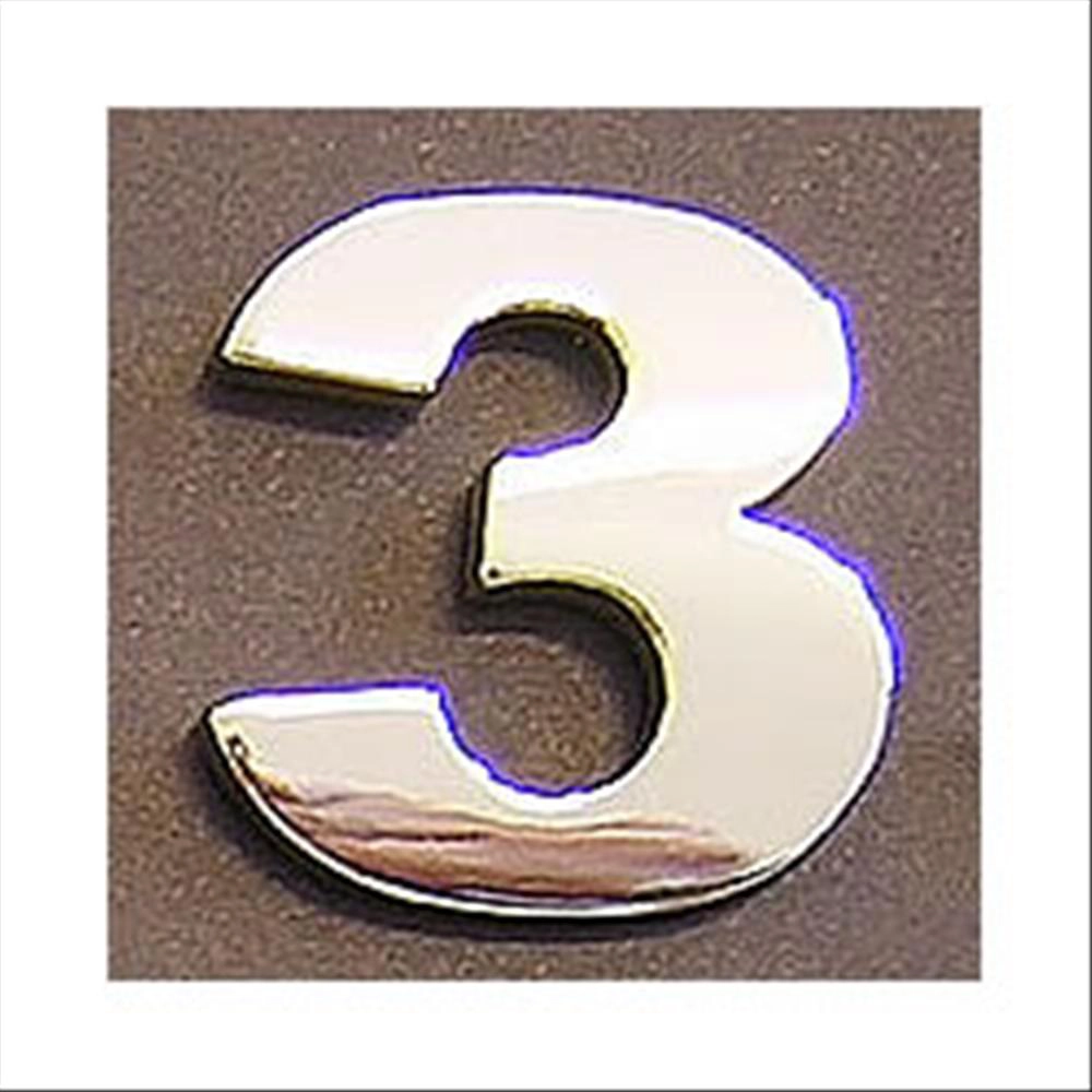 Numero adesivo 3 3D cromata in PVC, Type-3 28mm