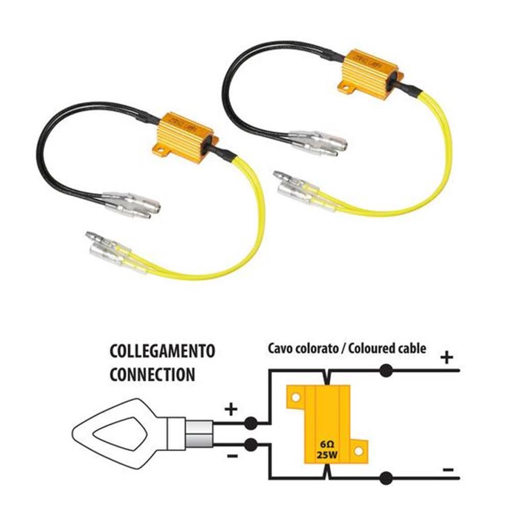 Resistenze pre-cablate 12V 6 Ohm 25W con connettori , 2 pezzi