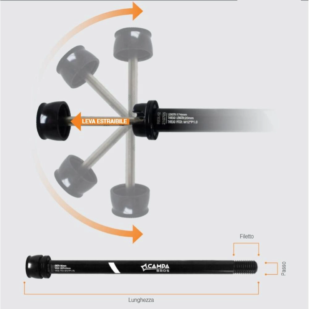 Perno passante Campa Bros Kombat post. Sram Ø12x180mm - M12xP1,75x20L